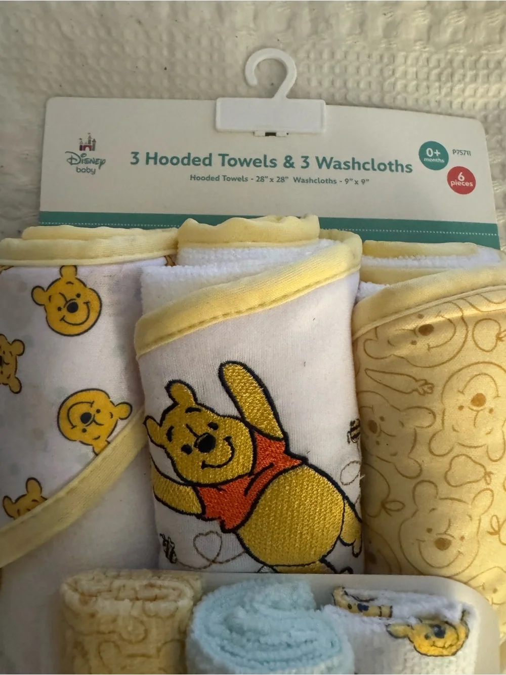 Disney Baby Winnie the Pooh Yellow White Bath Washcloth & Towel Set